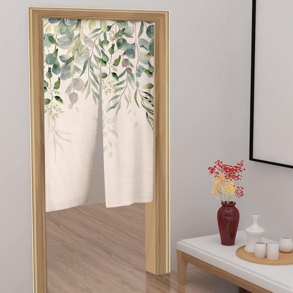 Eucalyptus Green Leaves Vines Botanical Japanese Noren Curtains Asian Art New - Picture 6 of 12